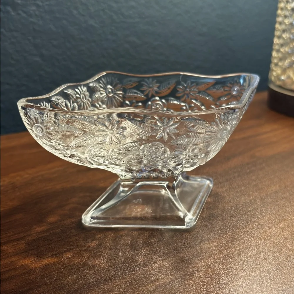 Indiana Glass Pineapple & Floral Compote Candy Dish